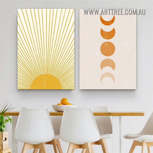 Moon Abstract Scandinavian Painting Picture 2 Piece Wall Art Prints for Room Molding