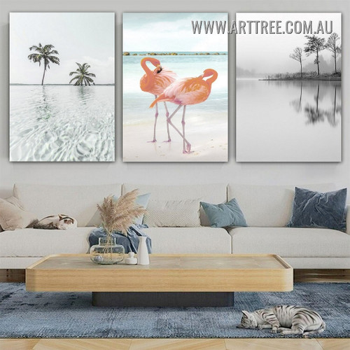 Sea Trees Naturescape Modern Painting Picture 3 Piece Canvas Wall Art Prints for Room Trimming