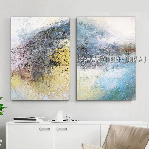 Multicolor Stains Abstract Modern Artist Handmade Framed 2 Piece Multi Panel Wall Art Paintings Set For Room Décor