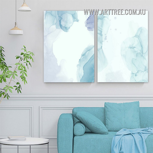 Blue Splashes Abstract Modern 2 Piece Minimalist Artwork Photograph Framed Canvas Print for Room Wall Adornment