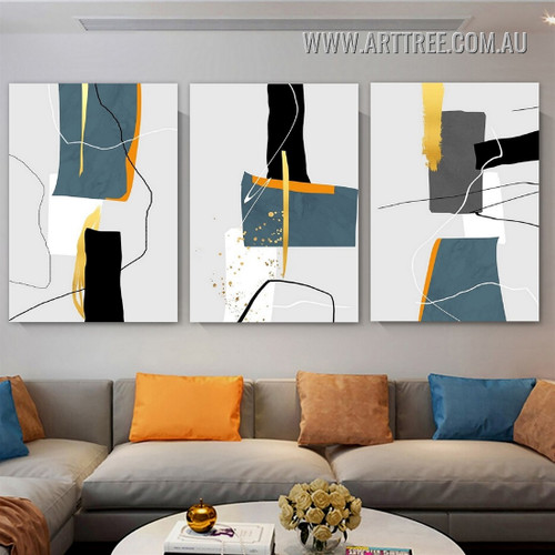Circuitous Streak Modern Painting Picture 3 Piece Abstract Wall Art Prints for Room Tracery