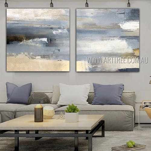 Tarnishes Abstract Modern Heavy Texture Artist Handmade Framed Stretched 2 Piece Multi Panel Wall Painting For Room Garnish