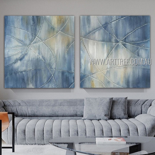 Tortuous Lines Abstract Modern Geometric Heavy Texture Artist Handmade Framed Stretched 2 Piece Multi Panel Wall Art Paintings Set For Room Finery