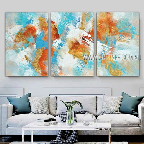 Splodge Abstract Modern Heavy Texture Artist Handmade Framed Stretched 3 Piece Multi Panel Painting Wall Art Set For Room Décor