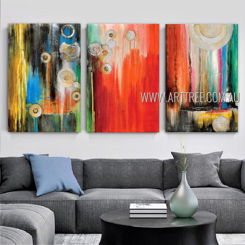 Whorled Abstract Modern Heavy Texture Artist Handmade Framed Stretched 3 Piece Multi Panel Canvas Painting Wall Art Set For Room Outfit