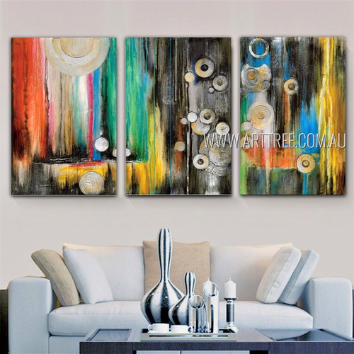 Verticillate Abstract Modern Heavy Texture Artist Handmade Framed Stretched 3 Piece Multi Panel Wall Art Paintings Set For Room Ornament