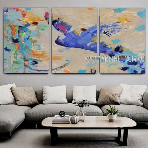 Tarnishes Abstract Modern Heavy Texture Artist Handmade Framed Stretched 3 Piece Multi Panel Paintings For Room Moulding