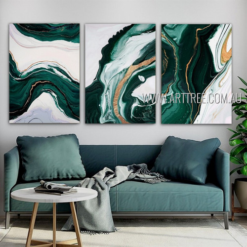 Sinuate Daubs Abstract Modern Heavy Texture Artist Handmade Framed Stretched 3 Piece Multi Panel Canvas Oil Painting Wall Art Set For Room Decor