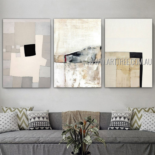 Colorful Boxes Abstract Vintage Heavy Texture Artist Handmade Framed Stretched 3 Piece Multi Panel Canvas Oil Painting Wall Art Set For Room Décor