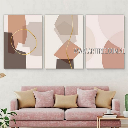 Geometric Figure Abstract Scandinavian Artist Handmade Framed Stretched 3 Piece Multi Panel Canvas Oil Painting Wall Art Set For Room Décor