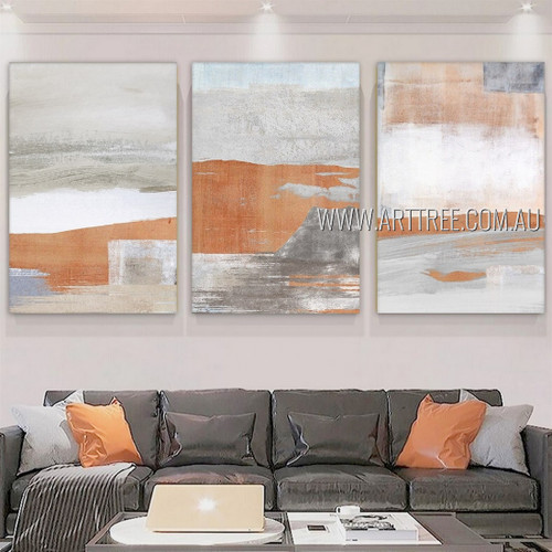 Gallant Abstract Modern Heavy Texture Artist Handmade Framed Stretched 3 Piece Multi Panel Wall Art Paintings For Room Finery
