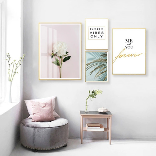 Me And You Forever Flowers Modern Cheap 4 Multi Panel Minimalist Wall Art Photograph Quotes Canvas Print for Room Assortment