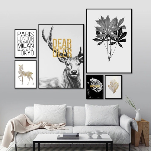 Dear Deer Nordic 6 Multi Piece Animal Painting Photograph Typography Canvas Print for Room Wall Outfit