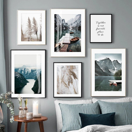 Frappe Mountain Lake Water Abstract Photograph Nordic Landscape 6 Piece Set Canvas Print for Room Wall Art Embellishment 