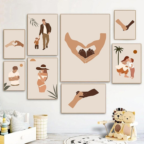 Sire Baby Loves Minimalist Figure Photograph Scandinavian 8 Piece Set Canvas Print for Room Wall Artwork Trimming