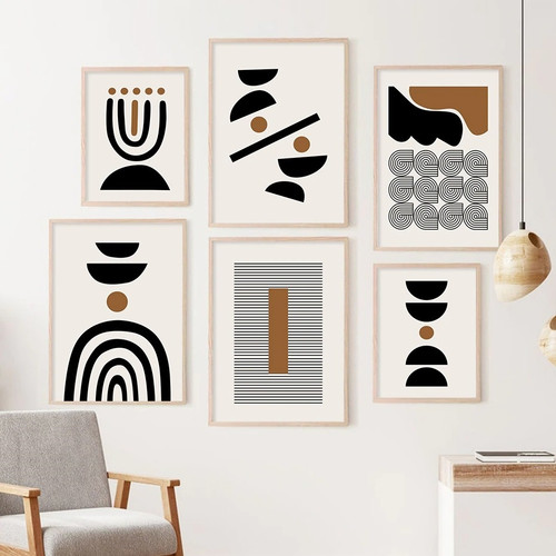 Tortuous Smudge Strokes Spots Geometric Abstract Photograph Scandinavian 6 Piece Set Canvas Print Art for Room Molding