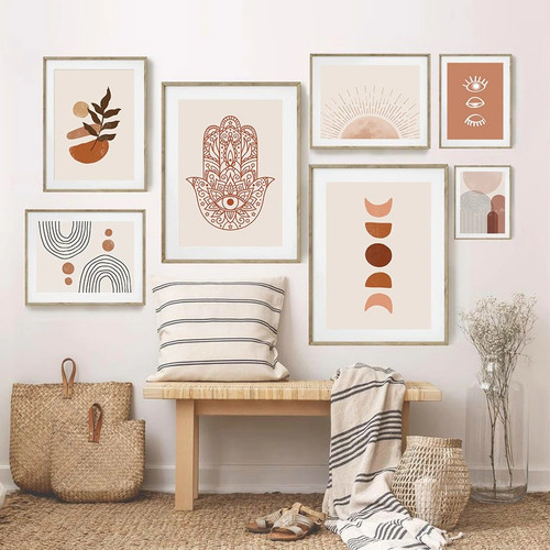 Hamsa Eye Hand Design Spots Minimalist Photograph Abstract Scandinavian 7 Piece Set Canvas Print for Room Wall Art Moulding