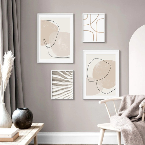 Roundly Mackles Strias Lines Abstract Geometric 4 Multi Panel Scandinavian Artwork Set Photograph Print On Canvas for Room Wall Moulding