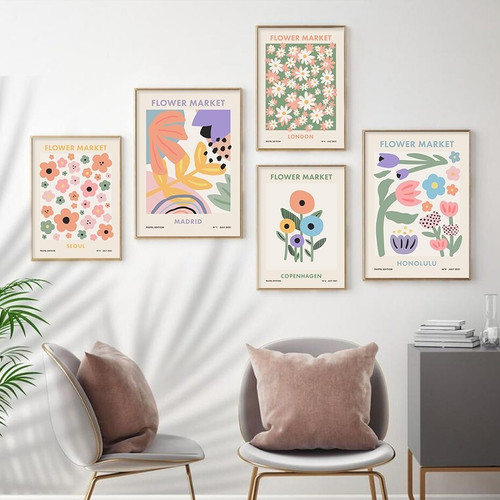 Floret Points Dots Abstract Floral Photograph Scandinavian 5 Piece Wall Set Canvas Print Art for Room Ornament