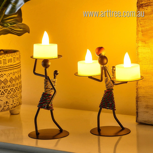 Humans Candle Holder Abstract 2 Piece Handmade Figurine Vintage Iron Sculptures For Room Decor