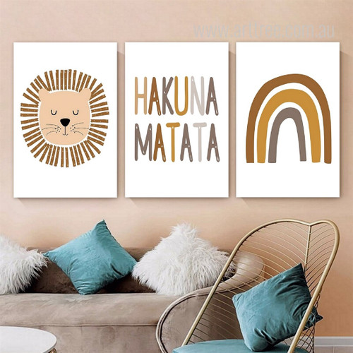 Hakuna Matata Lion Nursery Stretched Typography 3 Panel Set Scandinavian Painting Photograph Print on Canvas Home Wall Equipment