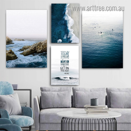 Today Is Your Day Waves Nordic Quotes 4 Multi Panel Naturescape Stretched Painting Set Photograph Print on Canvas for Wall Hanging Equipment