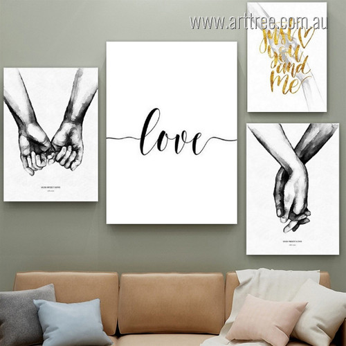 Just You And Me Abstract Modern 4 Multi Panel Quotes Stretched Artwork Set Photograph Print On Canvas for Room Wall Moulding