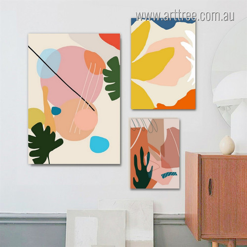 Roundly Flaws Leaflets Leaves Abstract Minimalist Stretched 3 Piece Set Scandinavian Artwork Photograph Canvas Print for Room Garnish