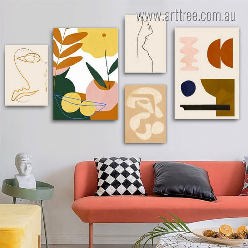 Circular Floret Vase Spots Geometric Scandinavian Abstract Rolled Stretched Photograph 5 Piece Set Canvas Online Prints Australia for Room Wall Art Decor