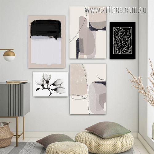 Convoluted Maculas Lines Modern Abstract 5 Panel Rolled Stretched Painting Set Photograph Canvas Online Prints Australia for Room Wall Tracery