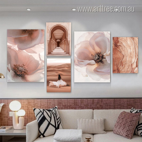 Morocco Enter Way Landscape Abstract 5 Multi Panel Scandinavian Painting Set Rolled Photograph Canvas Print for Room Wall Adornment