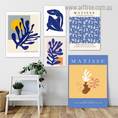 Blue Nude Feme Leaflets Leaves Abstract Figure 5 Panel Set Rolled Scandi Artwork Photograph Canvas Print Home Wall Decoration