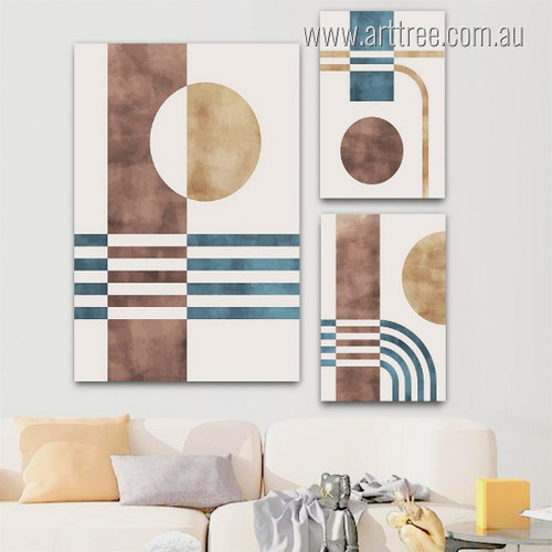 Rectangular Smudge Scansion Rectangles Geometric Photograph Abstract 3 Piece Set Contemporary Stretched Canvas Print Painting for Room Ornamentation