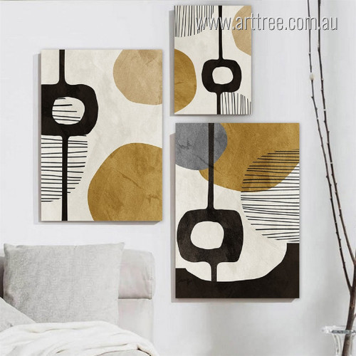 Half Sphere Tarnish Circles Abstract Geometrical Photograph 3 Piece Stretched Rolled Prints Set on Canvas for Room Wall Modern Artwork Arrangement