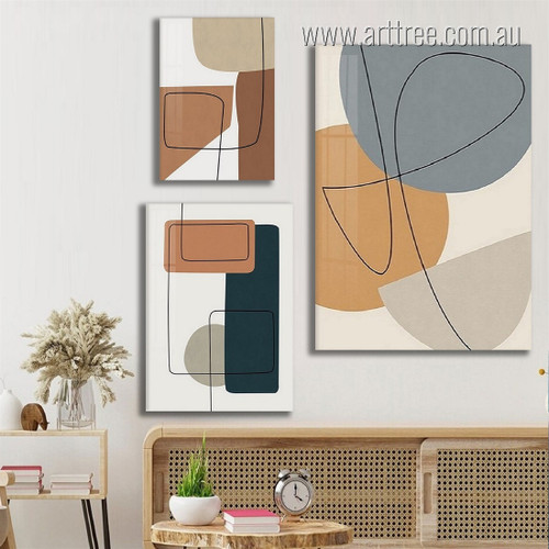 Curved Stroke Verses Rectangles Geometrical Modern Rolled 3 Multi Piece Set Abstract Photograph Canvas Wall Artwork Prints Australia For Room Getup