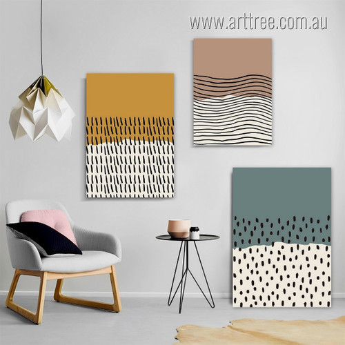 Chequered Rectangular Tarnish Dots Scandi Abstract Photograph 3 Piece Set Geometric Stretched Rolled Canvas Australian Painting Prints for Room Wall Ornamentation