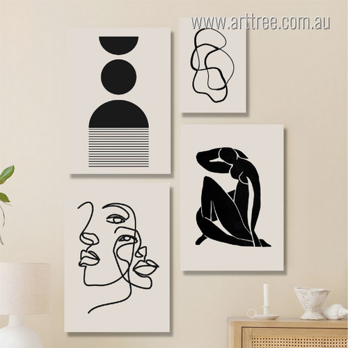 Sable Nude Matron Lines Abstract Photograph Figure Scandinavian 4 Piece Set Rolled Stretched Canvas Online Prints Australia for Room Wall Art Onlay