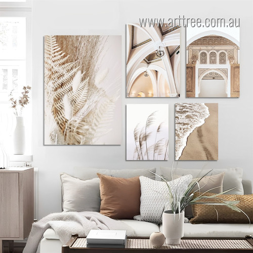 Monaco Palace Gate Landscape Botanical Scandinavian 5 Multi Panel Stretched Painting Set Photograph Canvas Print for Room Wall Garniture