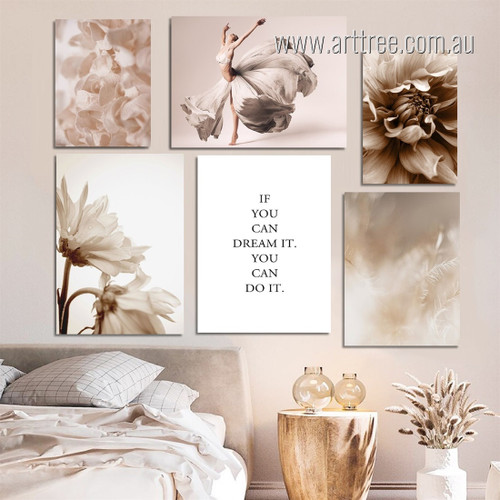 If You Can Dream It Flowers Abstract Quotes 6 Multi Panel Modern Painting Set Rolled Photograph Canvas Print for Room Wall Moulding