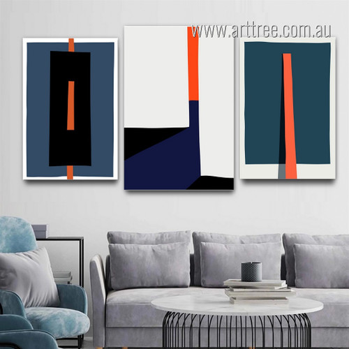 Bold Stick Abstract Geometric Modern Painting Photo Framed Stretched 3 Piece Wall Decor Set Canvas Print for Room Adornment