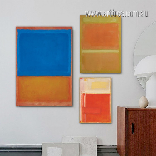 Tangerine Daub Abstract Modern Painting Photo Framed Stretched 3 Piece Wall Decor Set Canvas Print for Room Adornment