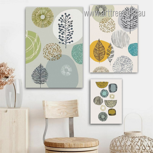 Trees and Leaves Design Botanical Abstract Scandinavian Painting Image Framed Stretched 3 Panel Canvas Prints Set for Room Garniture