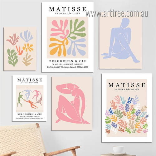 Nude Kern Dancing Figure Leaves Scandinavian Abstract Photograph 6 Piece Set Minimalist Rolled Stretched Canvas Print Artwork for Room Wall Garnish
