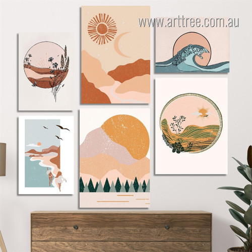 Mount Aqua Waves Moon Abstract Photograph Landscape Scandinavian 6 Piece Set Rolled Stretched Canvas Online Prints Australia for Room Wall Art Finery