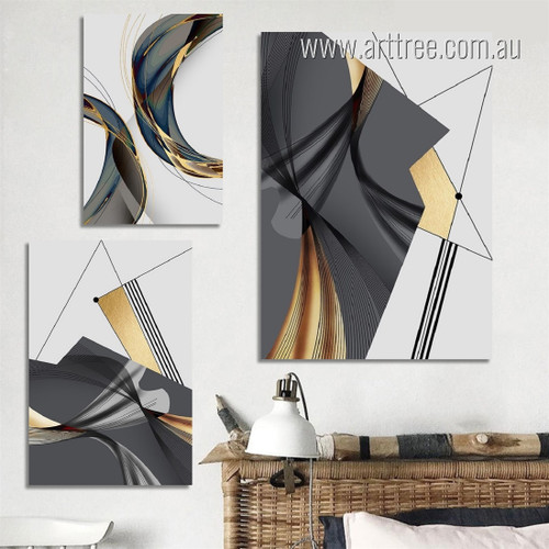 Devious Mackles Strokes Abstract Geometrical Modern Rolled Stretched Photograph 3 Piece Set Canvas Online Prints Australia for Room Wall Art Decor
