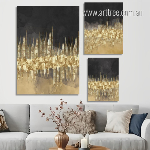 Gold Specks Marble Lines Modern 3 Multi Panel Stretched Abstract Painting Set Photograph Canvas Print for Room Wall Flourish