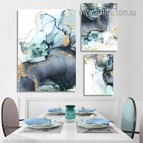 Circumlocutory Splashes Modern Photograph Stretched Abstract 3 Piece Set Canvas Print for Room Wall Art Adornment