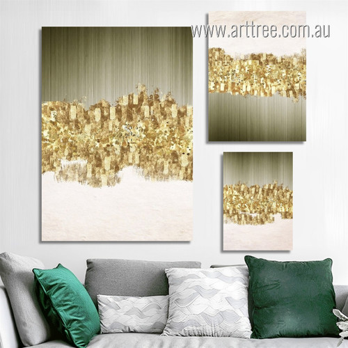 Gold Blob Modern Rolled Stretched Abstract 3 Multi Panel Large Wall Artwork Set Photograph Canvas Print for Room Onlay