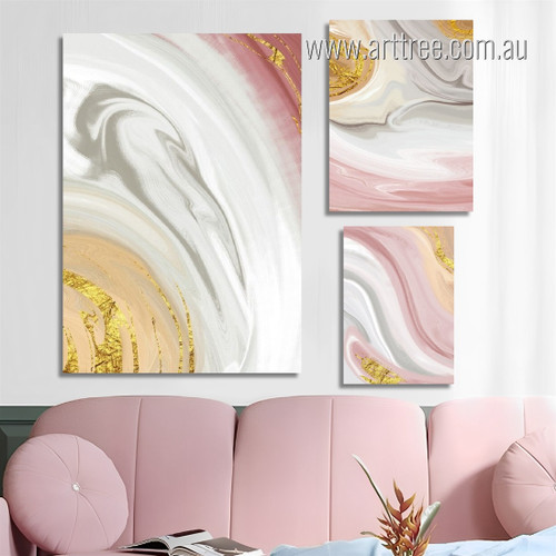 Tortuous Motley Patches Marble Spots Abstract 3 Multi Panel Modern Stretched Artwork Set Photograph Print on Canvas for Room Wall Moulding