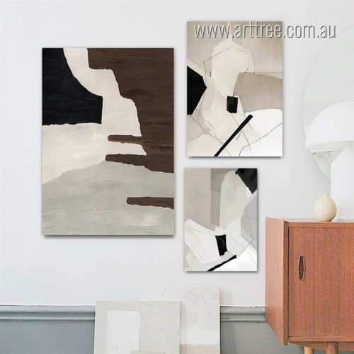 Flawed Marble Design Abstract Modern Painting Picture Framed Stretched 3 Piece Canvas Set Print for Room Ornament